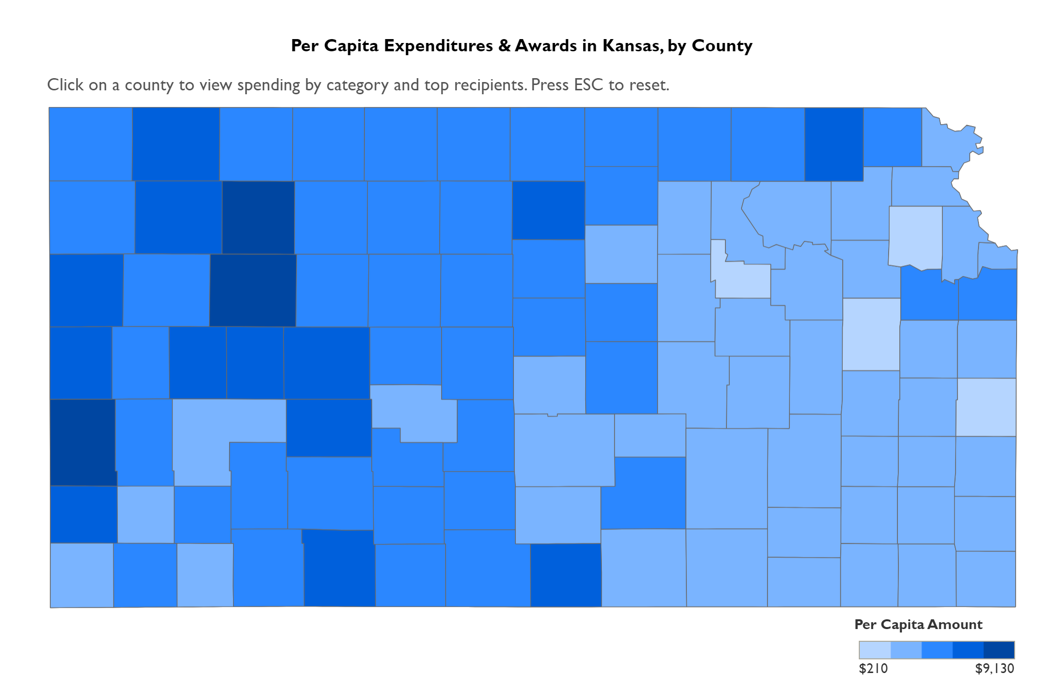 Screenshot of map showing per capita extenditures